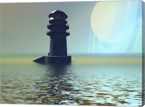 Framed lighthouse beacon on an alien planet Print