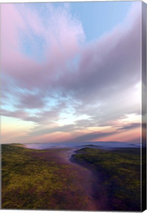 Framed dry riverbed winds its way down through a wilderness area Print