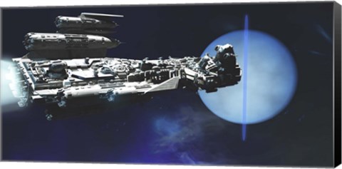 Framed exploratory spaceship from Earth comes to investigate the planet of Neptune Print