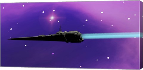 Framed spaceship blazes its way through space with ion propulsion Print