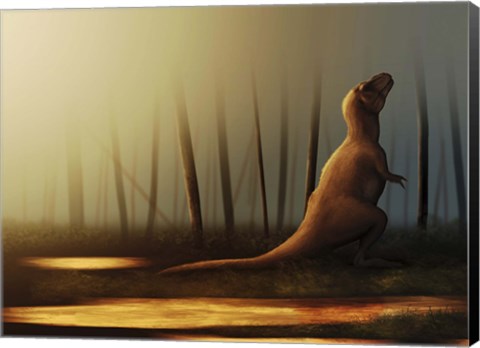 Framed Tyrannosaurus rex sunbathing after the rain Print