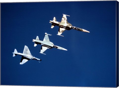 Framed Two F-5 Tiger II&#39;s and an A-4E Skyhawk in flight above the Pacific Ocean Print