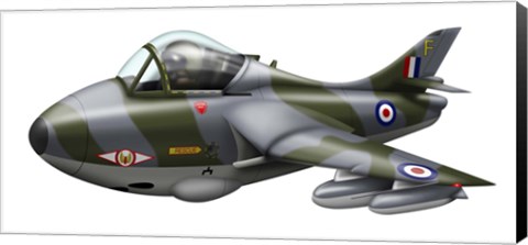 Framed Cartoon illustration of a Royal Air Force Hawker Hunter F6 Print