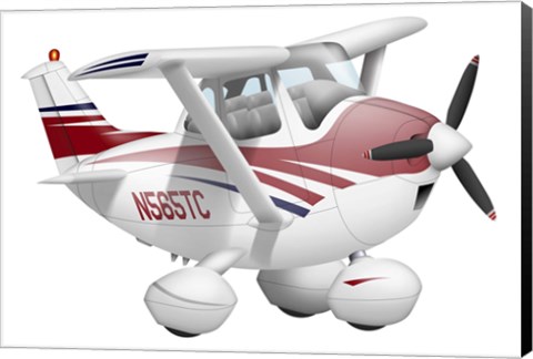 Framed Cartoon illustration of a Cessna 182 aeroplane Print