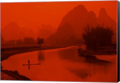Framed Limestone Mountains, Li River Fishermen, Yangshou, Guilin, China Print