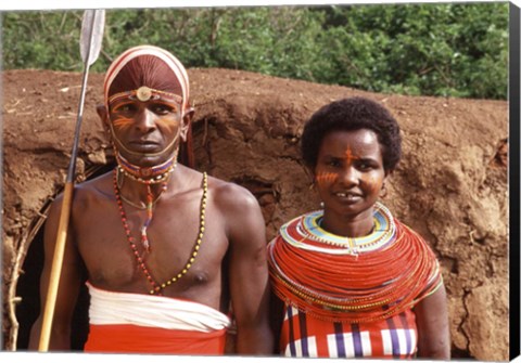 Framed Maasai Couple in Traditional Dress, Kenya Print