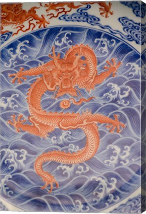 Framed Large plate with dragon and cloud design, Shanghai, China Print