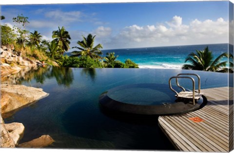 Framed Infinity pool at resort on Fregate Island, Seychelles Print