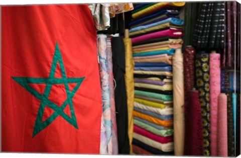 Framed Moroccan Flag, The Souqs of Marrakech, Marrakech, Morocco Print