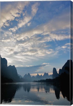 Framed Li River and Karst Peaks at sunrise, China Print