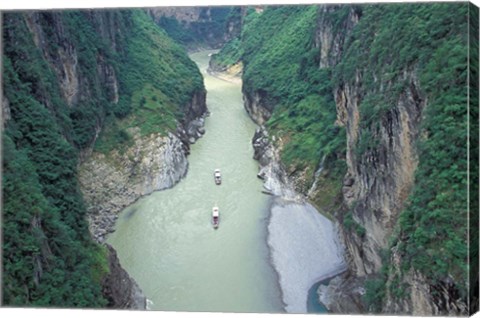 Framed Landscape of Daning River through Steep Mountains, Lesser Three Gorges, China Print