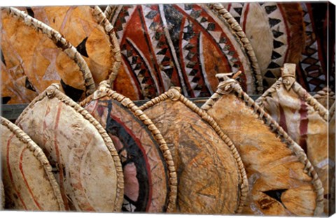 Framed Kenya. Handmade Masai shields at a roadside market Print