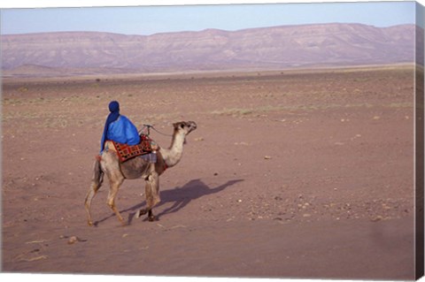 Framed Man in Traditional Dress Riding Camel, Morocco Print