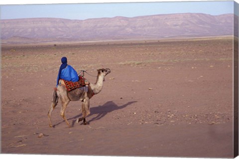 Framed Man in Traditional Dress Riding Camel, Morocco Print