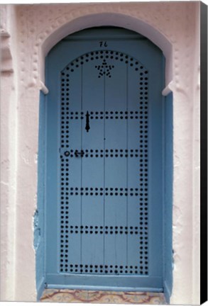 Framed Moorish-styled Blue Door and Whitewashed Home, Morocco Print