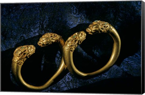 Framed Horned Lion Head Bracelets, Gold Artifacts From Tillya Tepe Find, Six Tombs of Bactrian Nomads Print