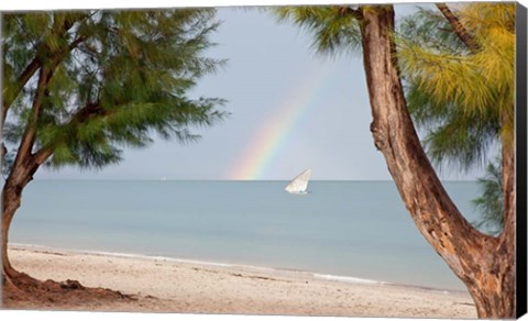 Framed Madagascar, Mahajunga. Fishing dhow and rainbow Print