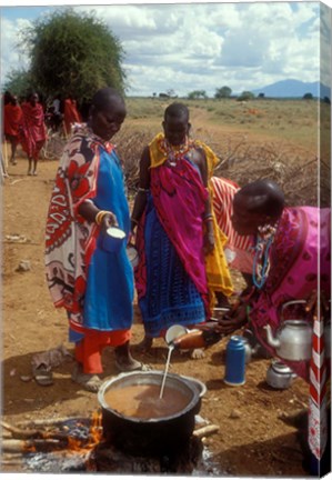 Framed Maasai Women Cooking for Wedding Feast, Amboseli, Kenya Print