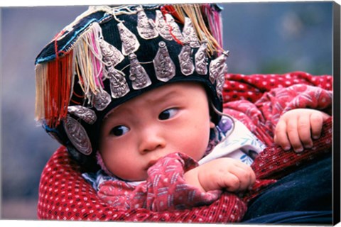 Framed Miao Baby Wearing Traditional Hat, China Print