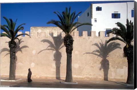 Framed Man and Palm Shadows on Walled Medina, Essaouira, Morocco Print