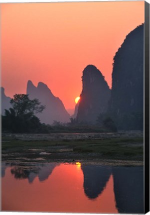 Framed Karst Hills Along the River Bank, Li River, Yangshuo, Guangxi, China Print