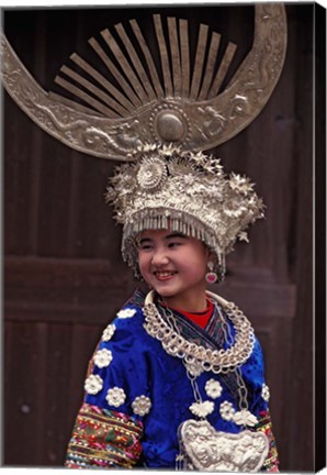 Framed Miao Girl in Traditional Silver Hairdress and Costume, China Print