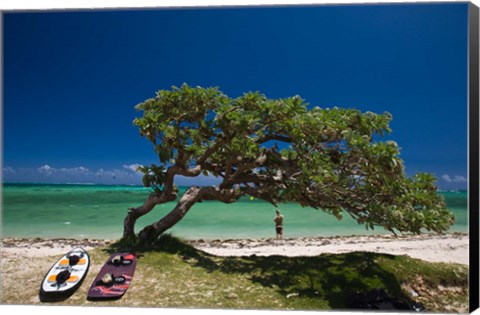 Framed Mauritius, Le Morne Peninsula, Beach, Surfing Print