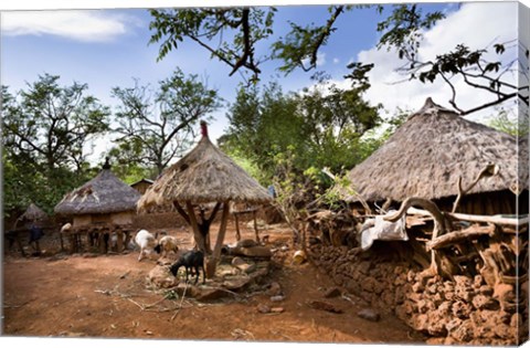 Framed Konso village, Rift Valley, family compound, Ethiopia, Africa Print