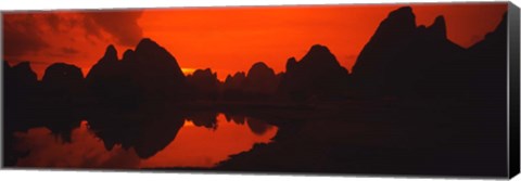 Framed Panoramic of Guilin, Yangshao Li River, Limestone Mountains, China Print