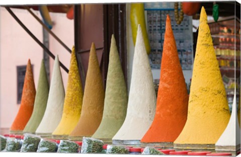 Framed Place des Ferblatiers, Mountains of Moroccan Spices Souk, Marrakech, Morocco Print