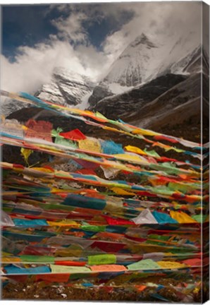 Framed Prayer Flags, Milk Lake, Yading Natural area, China Print