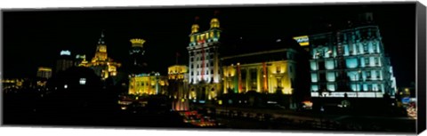 Framed Night View of Colonial Buildings Along the Bund, Shanghai, China Print