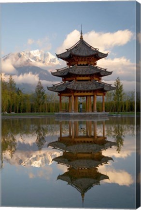 Framed Pagoda in pond, Valley of Jade Dragon Snow Mountain Print