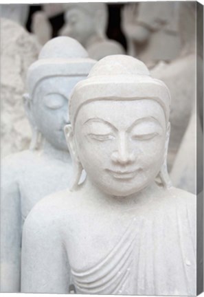 Framed Myanmar, Mandalay, Stone carver, marble Buddhas Print