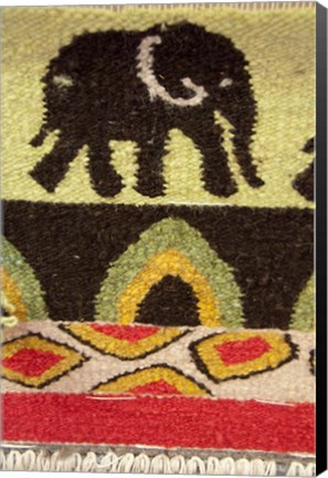 Framed Namibia, Swakopmund. Karakulia, elephant design on wool textiles Print