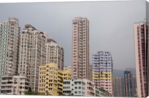 Framed New Territories high-rise apartments, Hong Kong, China Print