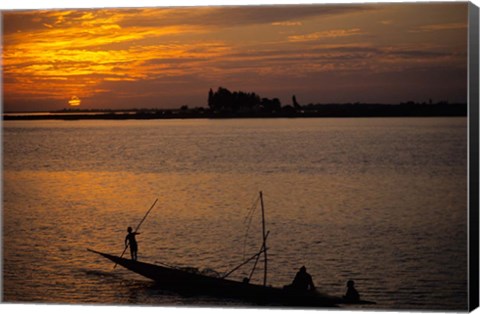 Framed Pirogue On The Bani River, Mopti, Mali, West Africa Print