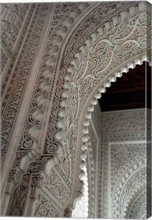 Framed Wall tiles and carvings on Islamic law courts, Morocco Print
