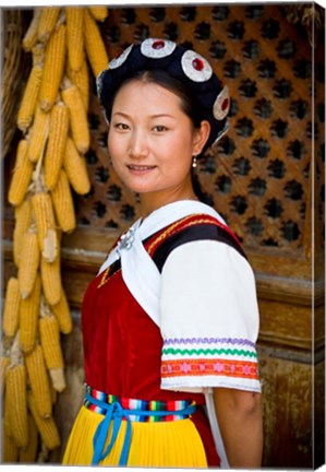 Framed Naxi Minority Woman in Traditional Ethnic Costume, China Print