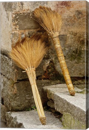 Framed Pair of brooms on steps, Hong Cun Village, Yi County, China Print