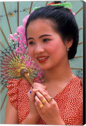 Framed Portrait of Water Dai Girl With Umbrella, China Print