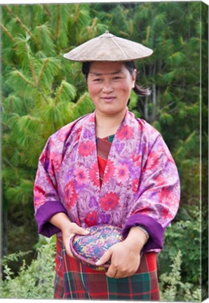 Framed Portrait of a farmer wearing bamboo hat, Bumthang, Bhutan Print