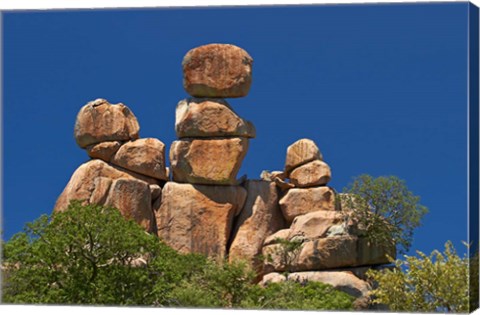 Framed Mother and Child rock formation, Matobo NP, Zimbabwe, Africa Print