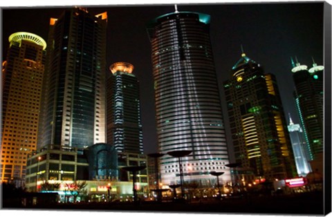 Framed Night View of Highrises, Shanghai, China Print