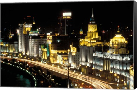 Framed Night View of Shanghai, China Print