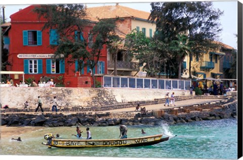 Framed Motorboat Launching from a Dakar Beach, Senegal Print