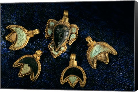 Framed Necklace Adornments, Gold Artifacts From Tillya Tepe Find, Six Tombs of Bactrian Nomads Print