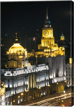 Framed Night View of Colonial Buildings on the Bund, Shanghai, China Print