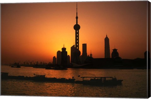 Framed Oriental Pearl TV Tower and High Rises, Shanghai, China Print