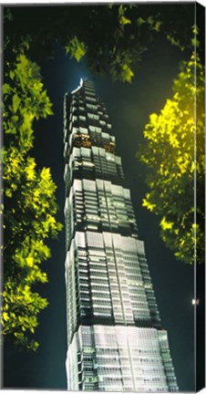 Framed Jinmao Building at night, Shanghai, China Print